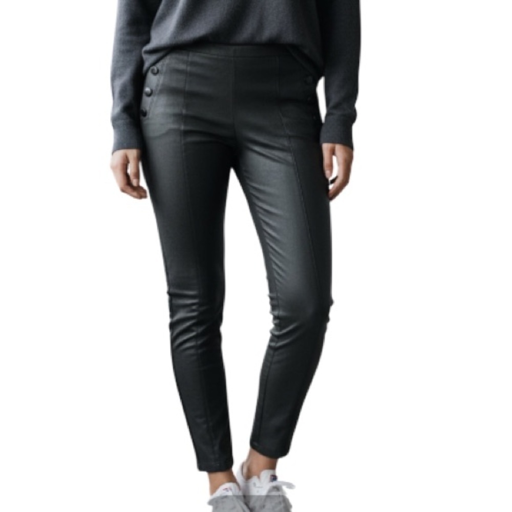 89TH+MADISON Leather Look Flat Front Pants Black Stretch Waistband Baddie Size M